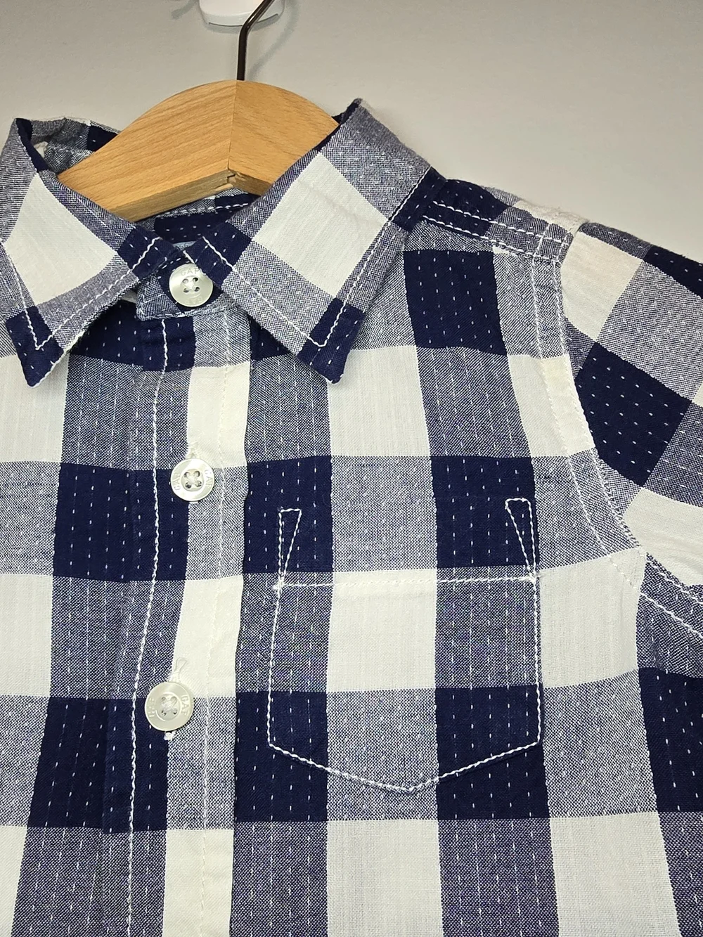 GAP Boys Navy and White Check Button-Down Shirt 12-18M